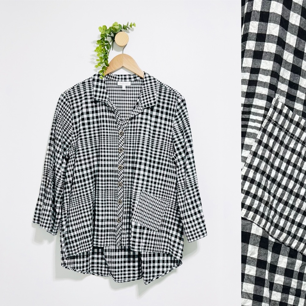 Habitat Clothes To Live In Cotton Black & White Gingham Button Down Blouse